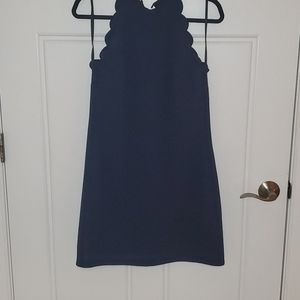 Navy Scallop Halter Dress